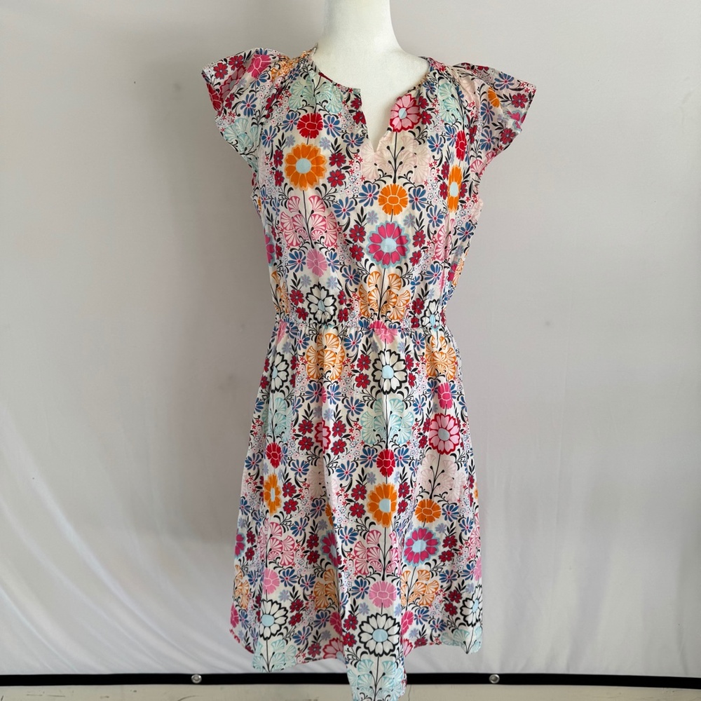 Talbots Size 12P Petite Floral Dress | Colorful Spring Summer Fit & Flare midi - Picture 2 of 8